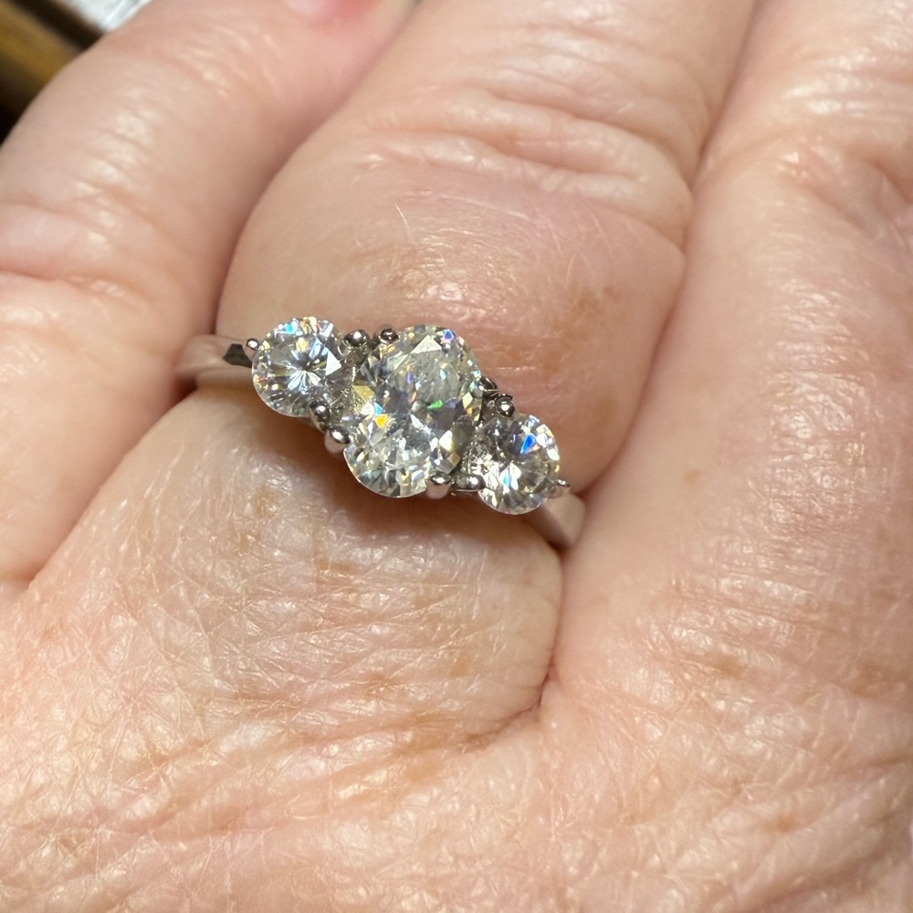 Elegant  Stromium Titanate Three Stone 925 Silver Diamond Ring